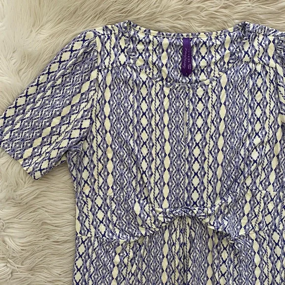 Seraphine Purple Yellow Geometric Short Sleeve Aztec Front Twist Maternity Dress - Picture 3 of 15